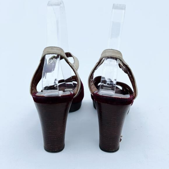 Chie Mihara Burgundy Red Suede Mod Heels 36 Chunky 6 Leather Pumps - Picture 5 of 11